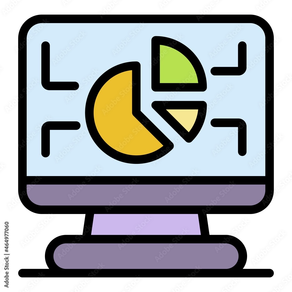 Poster monitor pie graph icon. outline monitor pie graph vector icon color flat isolated