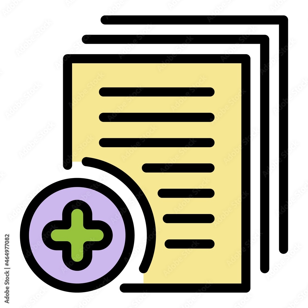 Poster audit plus papers icon. outline audit plus papers vector icon color flat isolated