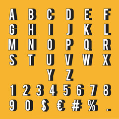 3-4 numbers letters alphabet 3d decoration element symbol set retro design vector illustration