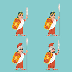 Female warrior greek goddess woman spartan roman cartoon character design vector illustration