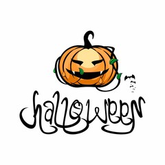 vector illustration of helloween writing, pumpkin vector