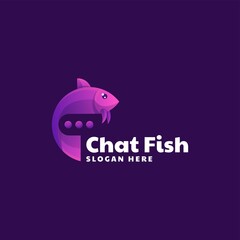 Vector Logo Illustration Chat Fish Gradient Colorful Style.