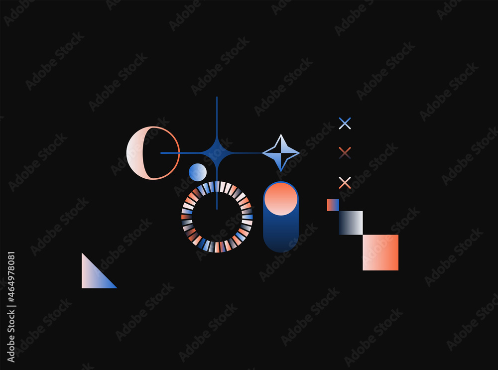 Poster generative design artwork of abstract vector generated shapes composition