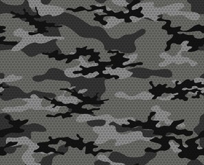 Abstract camouflage, gray hexagonal digital pattern, geometric texture. EPS 10