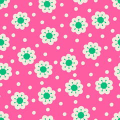 Fototapeta na wymiar Cute hand drawn floral seamless with dot pattern background. 