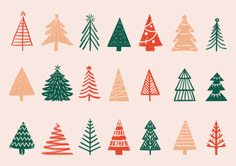 Color spruce trees set in vector. Christmas trees.