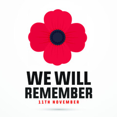 remembrance day 11th november, lest we forget modern creative banner, sign, design concept, template with red poppy