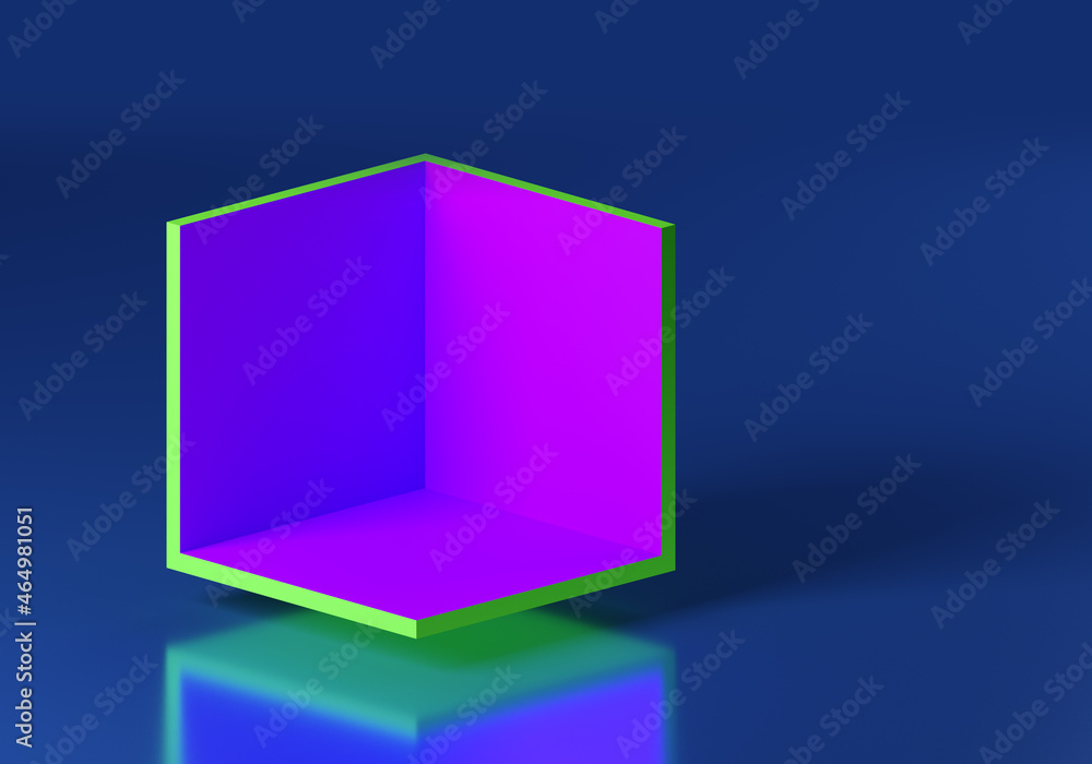 Poster podium stand is empty. place to showcase product. podium stand in form of cube. sectional three-dime