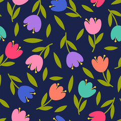 Cute hand drawn tulip seamless pattern background.