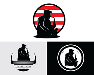 Man logo silhouette collection set playing saxophone