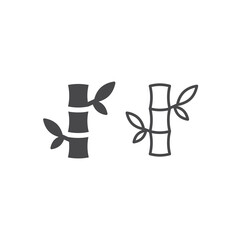 Bamboo line and glyph black vector icon. Simple bamboo with leaves symbol.