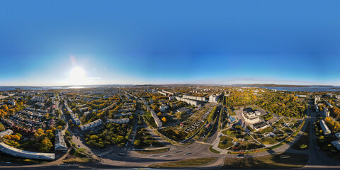Panorama, Aerial, City, Mountains, River, Sunset, Autumn