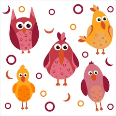 Fotobehang set of cute cartoon colored birds in hand drawn style vector illustration. lovely baby pictures for decor © Viktoriia Yakovenko