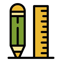 Pencil wood ruler icon. Outline pencil wood ruler vector icon color flat isolated