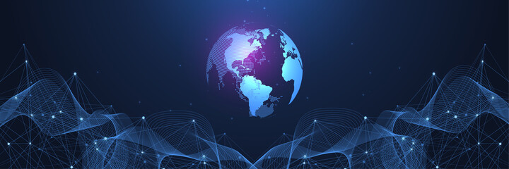 Fototapeta na wymiar Global network connection concept. Big data visualization. Social network communication in the global computer networks. Internet technology. Business. Science. Vector illustration