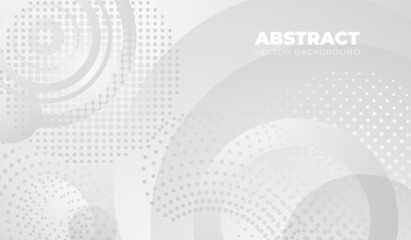 Modern halftone circle background. Grey radial texture, molding circles. Overlay dotted rounds, abstract artistic graphics, recent vector banner
