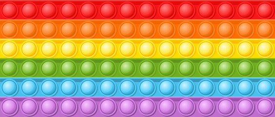 Bubble seamless pattern. Rainbow pop it fidget toy, simple antistress background. Colorful bubbles popping, trendy game recent vector texture - obrazy, fototapety, plakaty