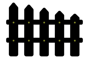 Fence. Silhouette. Wooden fence. The boards are fastened with screws. Vector illustration. Isolated white background. Protection from thieves. Horizontal border. Is safe. Idea for web design.
