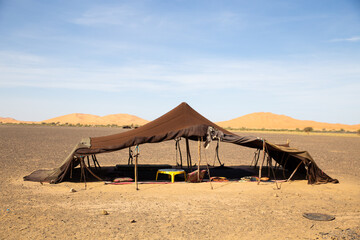 A traditional haima made of natural materials in the Sahara desert