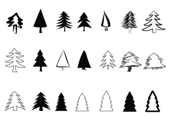 Set of pines or Christmas trees / black and white