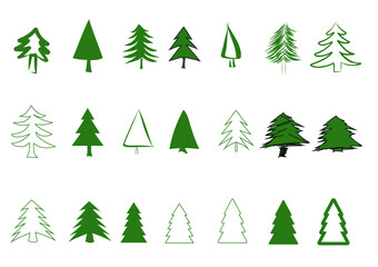 Set of pine or Christmas trees, green