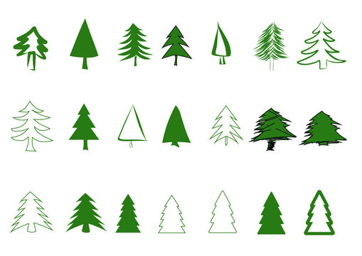 Set of pine or Christmas trees, green