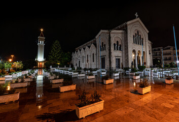 Church of Agios Dionysios at a rainy night