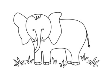 Cute cartoon elephant, coloring book for kids. Vector illustration of an African animal isolated on white.