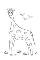 Cute cartoon giraffe, coloring book for kids. Vector illustration of an African animal isolated on white.