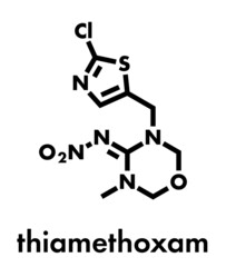 Thiamethoxam insecticide molecule (neonicotinoid class). Skeletal formula.