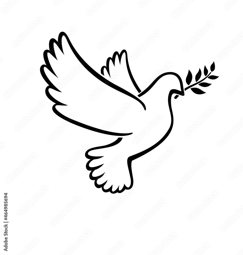 Wall mural beautiful white peace dove outline with olive branch