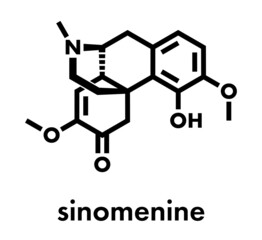 Sinomenine herbal alkaloid molecule. Isolated from Sinomenium acutum. Skeletal formula.