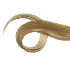 A lock of blond hair. Curly straight beautiful natural shiny female hair. Vector realistic illustration isolated on white background.