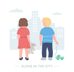 Girl and boy alone in the city.