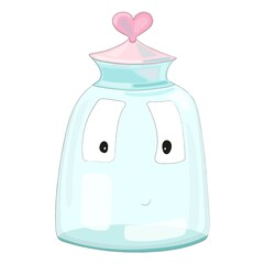 Nice cartoon jar that looks like a kind character. Picture for the development of imagination. Hand drawn vector illustration