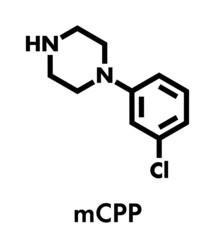 Meta-chlorophenylpiperazine (mCPP) psychoactive drug molecule. Skeletal formula.