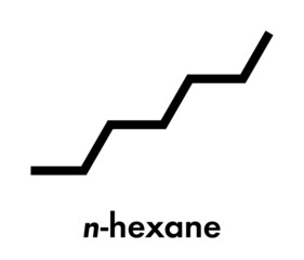 Hexane (n-hexane) alkane molecule. Skeletal formula.