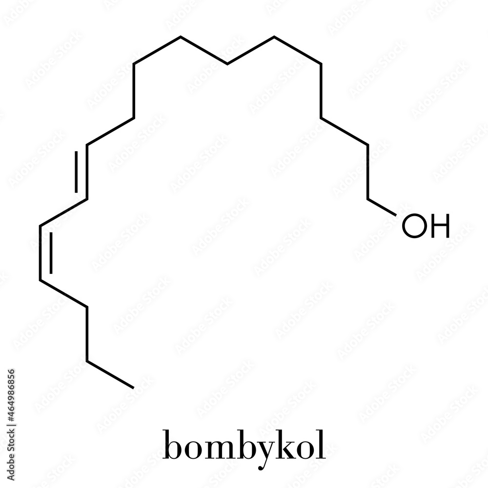 Poster Bombykol insect pheromone molecule. Skeletal formula.