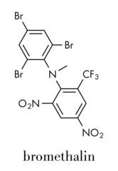 Bromethalin rodenticide molecule (rat poison). Skeletal formula.