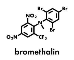 Bromethalin rodenticide molecule (rat poison). Skeletal formula.