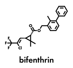 Bifenthrin insecticide molecule (pyrethroid class). Skeletal formula.