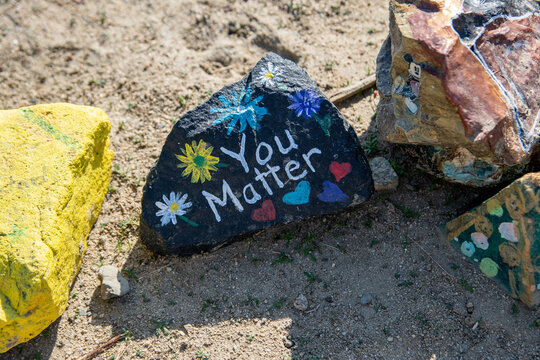 A beautiful different kinds of painted rocks in Lake Elsinore, California