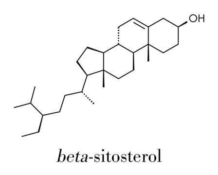 Beta-sitosterol phytosterol molecule. Investigated in treatment of benign prostate hyperplasia (BPH) and high cholesterol levels. Skeletal formula.