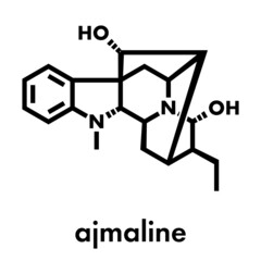 Ajmaline antiarrhytmic agent molecule.  Skeletal formula.