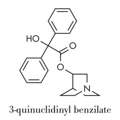 3-Quinuclidinyl benzilate (QNB, BZ) incapacitating agent molecule. Skeletal formula.