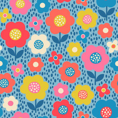 Colorful cute hand drawn floral seamless pattern background.