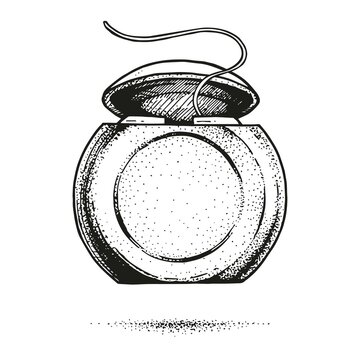 recommend clip art: Vector illustration of a box with dental floss. Hand-drawn sketch ink. Vintage style engraving
