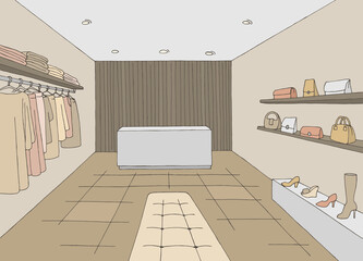 Shop interior store graphic color sketch illustration vector 