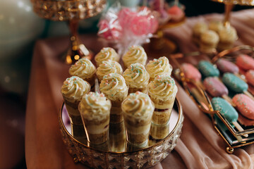 festive cakes on the background of balloons