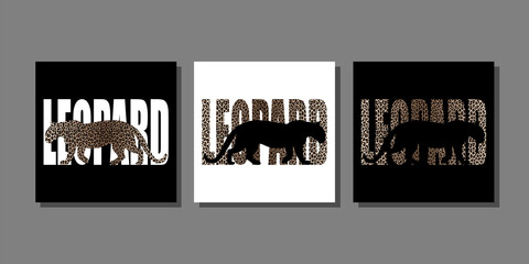 Fashion T-shirt prints set with leopard silhouette © kronalux
